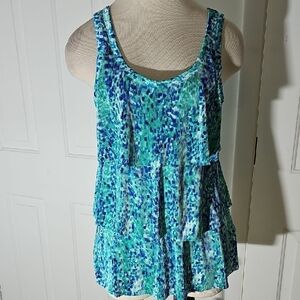 Blue and Green Tiered Tank Top. Size Large. FAIRYCURE Y2K.